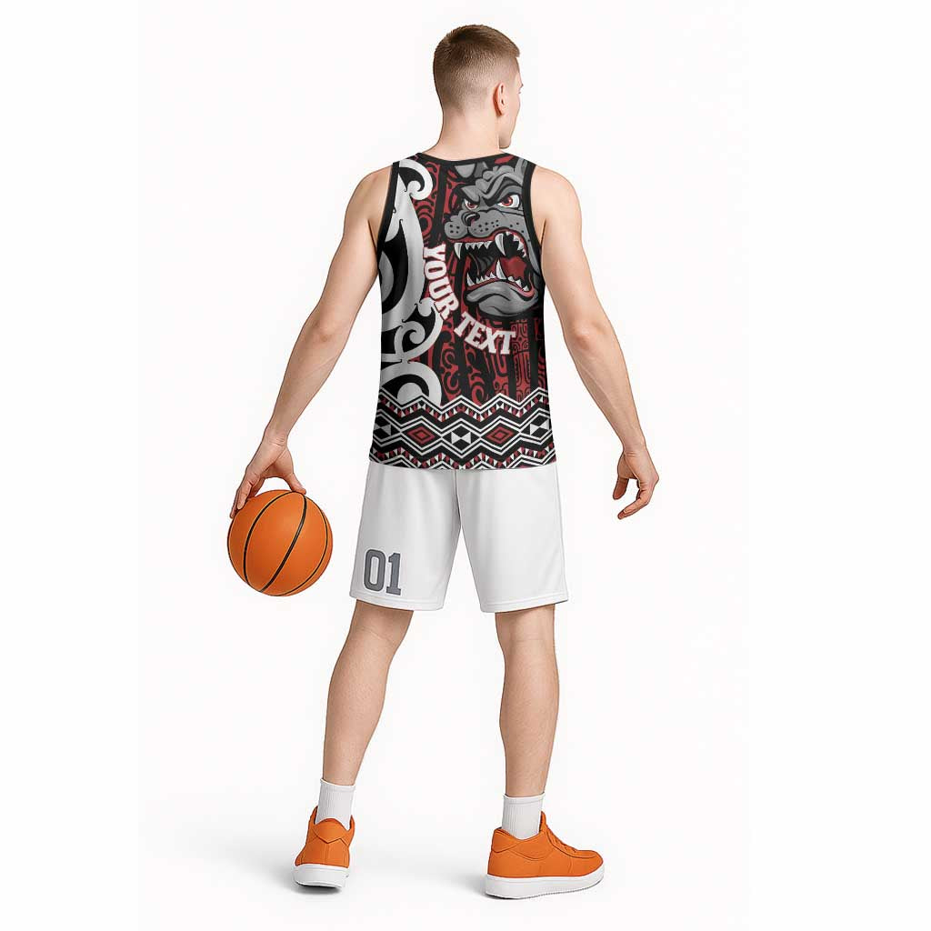 Personalised Aotearoa Bulldog Basketball Jersey New Zealand Maori Taniko Art - Polynesian Pride