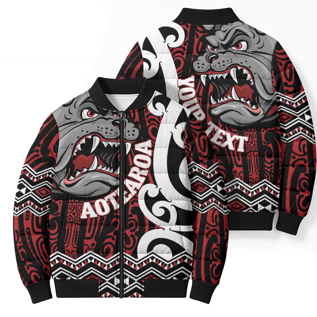 Personalised Aotearoa Bulldog Bomber Puffer Jacket New Zealand Maori Taniko Art - Polynesian Pride