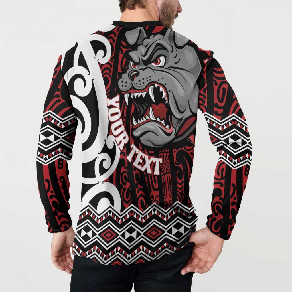 Personalised Aotearoa Bulldog Button Sweatshirt New Zealand Maori Taniko Art LT14 - Polynesian Pride