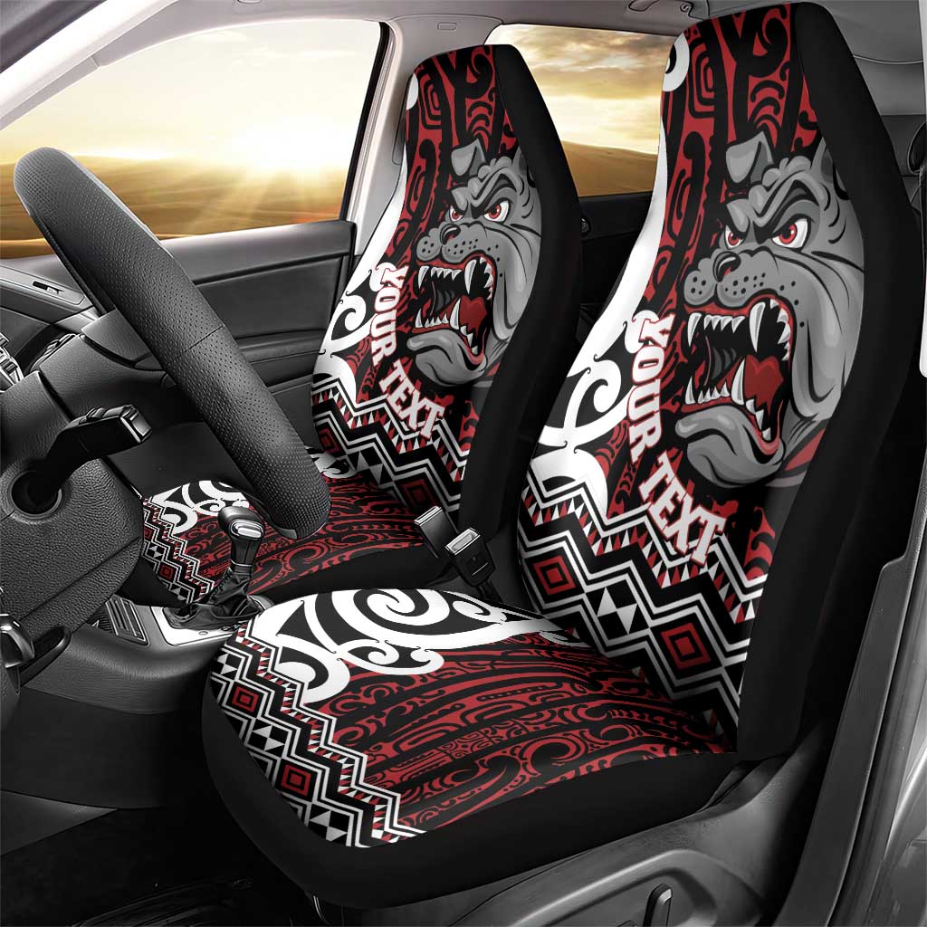 Personalised Aotearoa Bulldog Car Seat Cover New Zealand Maori Taniko Art