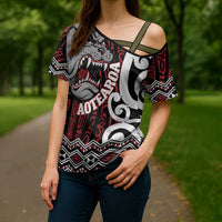 Personalised Aotearoa Bulldog Cross Shoulder Shirt New Zealand Maori Taniko Art - Polynesian Pride