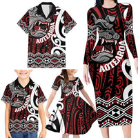 Personalised Aotearoa Bulldog Family Matching Long Sleeve Bodycon Dress and Hawaiian Shirt New Zealand Maori Taniko Art