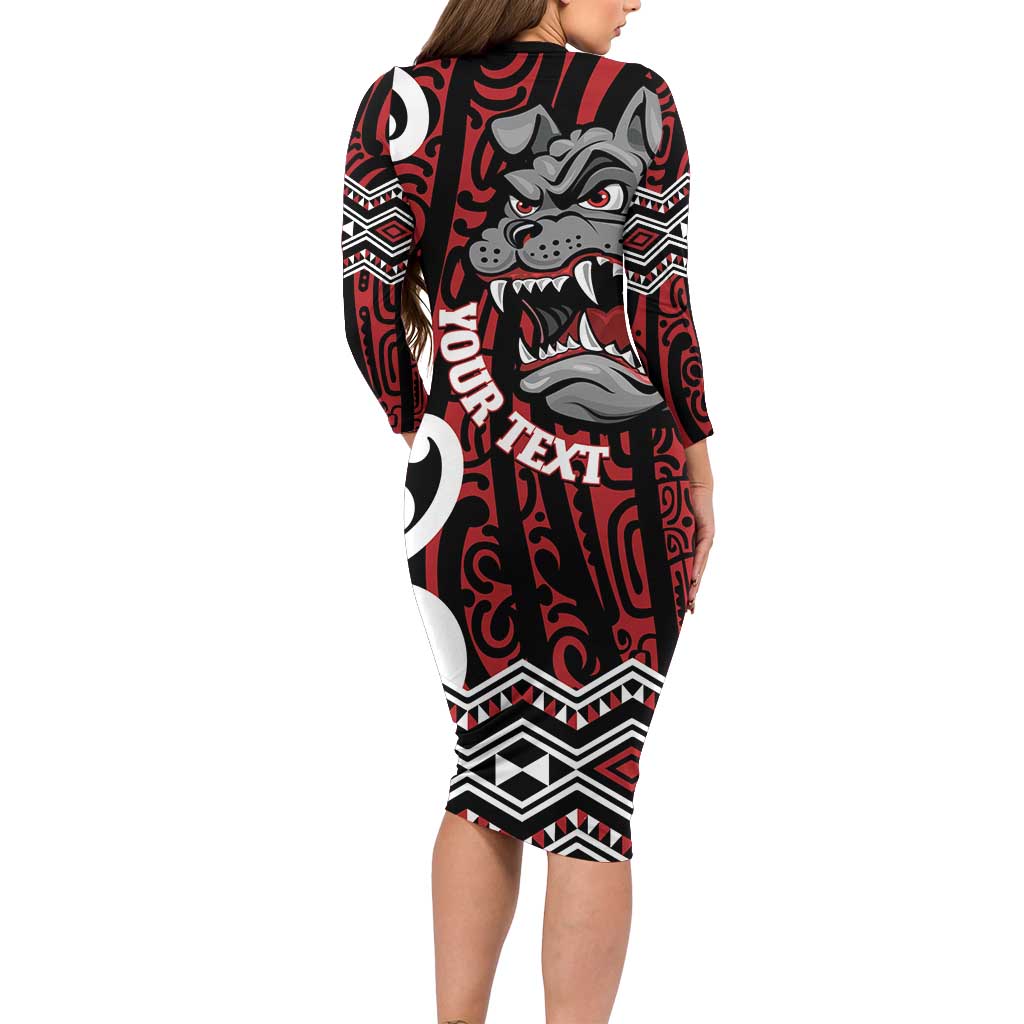 Personalised Aotearoa Bulldog Family Matching Long Sleeve Bodycon Dress and Hawaiian Shirt New Zealand Maori Taniko Art