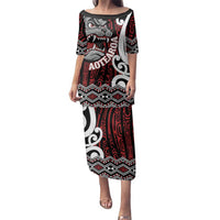 Personalised Aotearoa Bulldog Family Matching Puletasi and Hawaiian Shirt New Zealand Maori Taniko Art