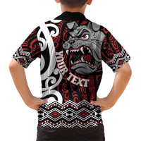 Personalised Aotearoa Bulldog Family Matching Short Sleeve Bodycon Dress and Hawaiian Shirt New Zealand Maori Taniko Art