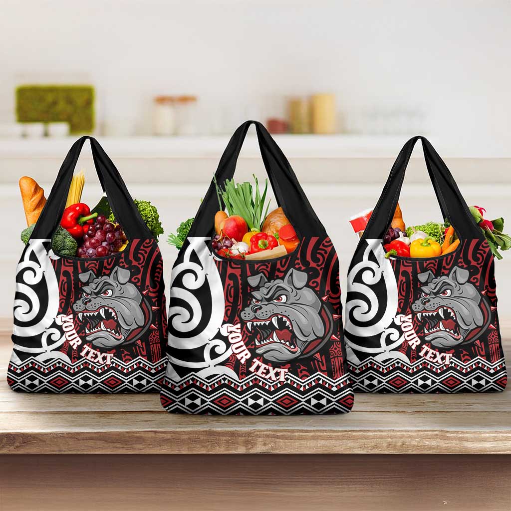 Personalised Aotearoa Bulldog Grocery Bag New Zealand Maori Taniko Art
