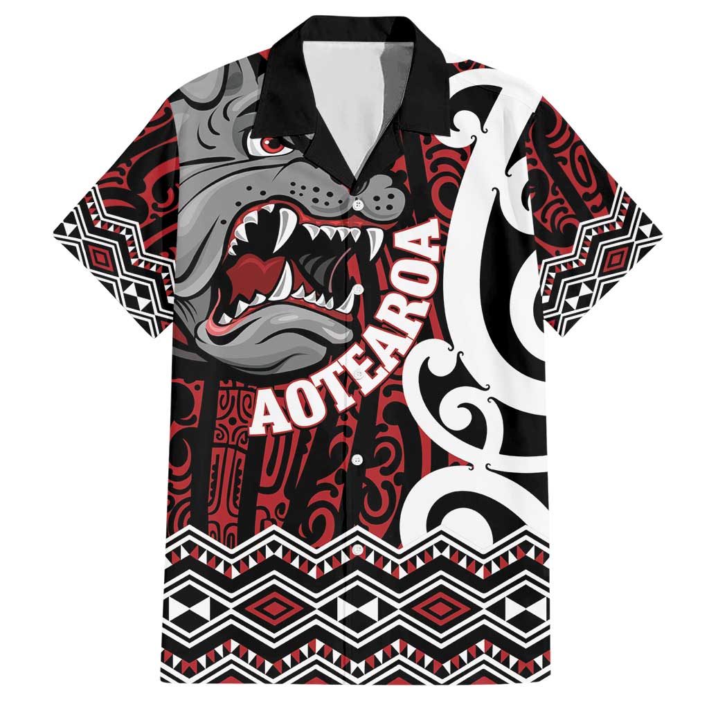 Personalised Aotearoa Bulldog Hawaiian Shirt New Zealand Maori Taniko Art LT14 Red - Polynesian Pride