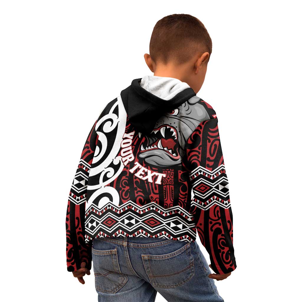 Personalised Aotearoa Bulldog Kid Hoodie New Zealand Maori Taniko Art