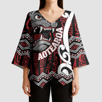 Personalised Aotearoa Bulldog Kimono Sleeve Blouse New Zealand Maori Taniko Art - Polynesian Pride