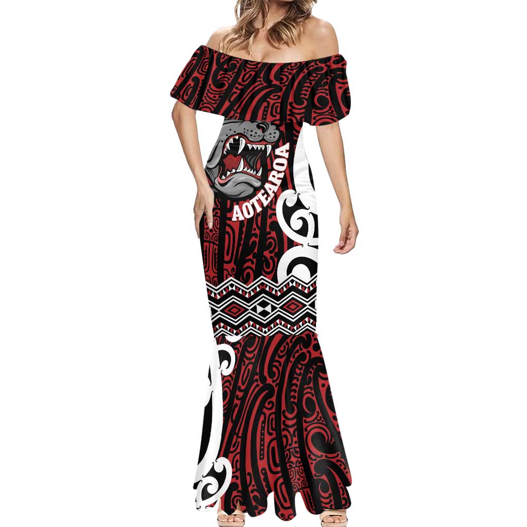 Personalised Aotearoa Bulldog Mermaid Dress New Zealand Maori Taniko Art