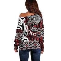Personalised Aotearoa Bulldog Off Shoulder Sweater New Zealand Maori Taniko Art