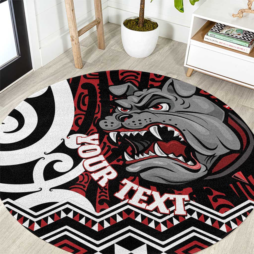 Personalised Aotearoa Bulldog Round Carpet New Zealand Maori Taniko Art
