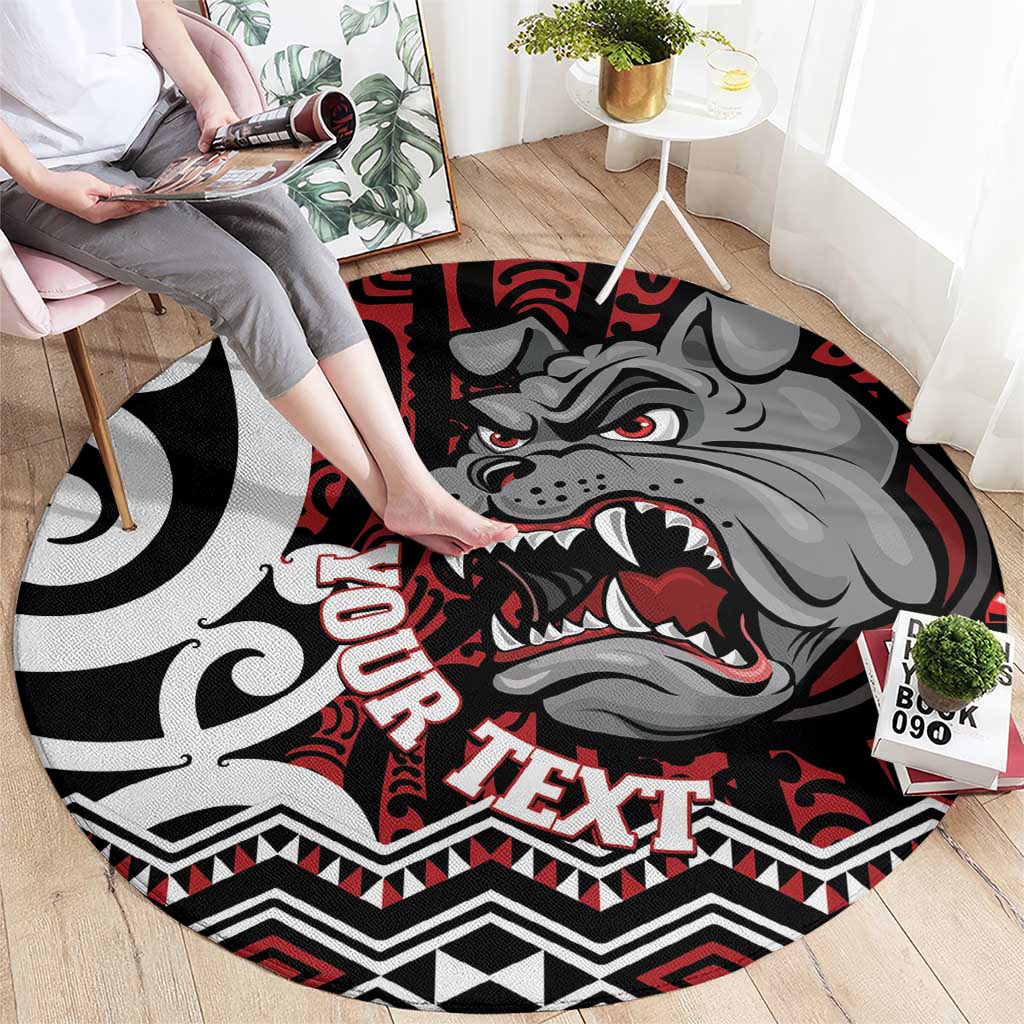 Personalised Aotearoa Bulldog Round Carpet New Zealand Maori Taniko Art