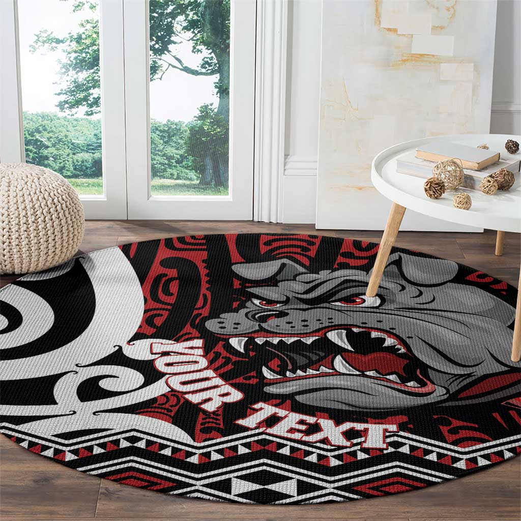 Personalised Aotearoa Bulldog Round Carpet New Zealand Maori Taniko Art