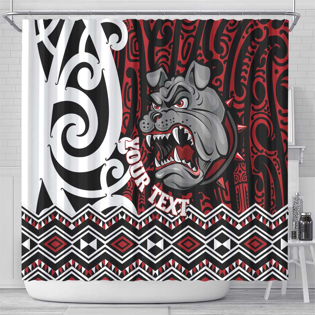 Personalised Aotearoa Bulldog Shower Curtain New Zealand Maori Taniko Art
