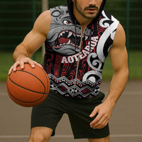 Personalised Aotearoa Bulldog Sleeveless Zip Hoodie New Zealand Maori Taniko Art - Polynesian Pride