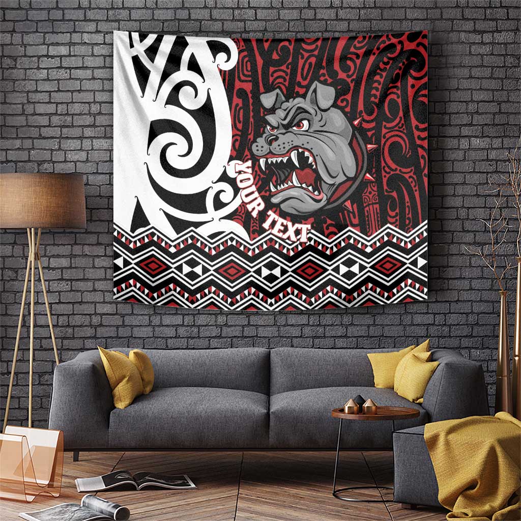 Personalised Aotearoa Bulldog Tapestry New Zealand Maori Taniko Art LT14 Red - Polynesian Pride