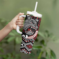 Personalised Aotearoa Bulldog Tumbler With Handle New Zealand Maori Taniko Art