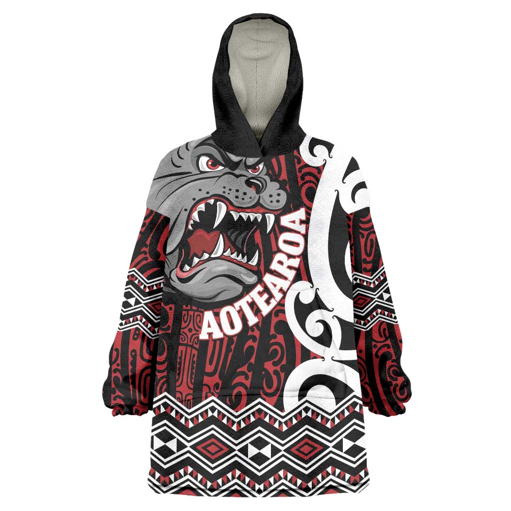 Personalised Aotearoa Bulldog Wearable Blanket Hoodie New Zealand Maori Taniko Art LT14 One Size Red - Polynesian Pride
