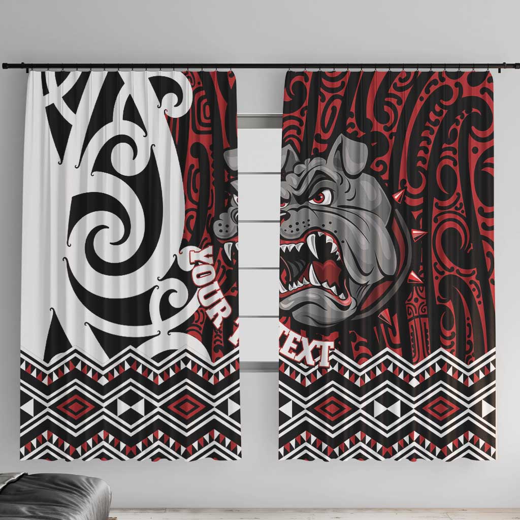 Personalised Aotearoa Bulldog Window Curtain New Zealand Maori Taniko Art LT14 With Hooks Red - Polynesian Pride