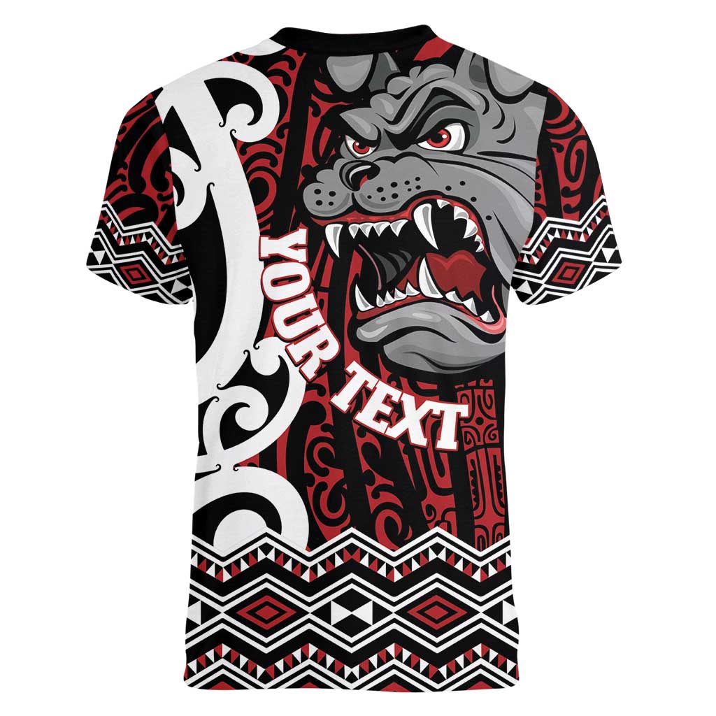 Personalised Aotearoa Bulldog Women V-Neck T-Shirt New Zealand Maori Taniko Art