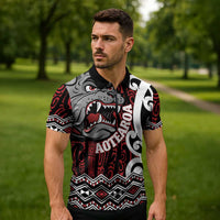 Personalised Aotearoa Bulldog Zipper Polo Shirt New Zealand Maori Taniko Art - Polynesian Pride