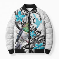 Aotearoa Te Ika-a-Maui Bomber Puffer Jacket South Island Kekeru Maori Koru LT14 Unisex White - Polynesian Pride