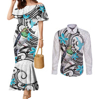 Aotearoa Te Ika-a-Maui Couples Matching Mermaid Dress and Long Sleeve Button Shirt South Island Kekeru Maori Koru