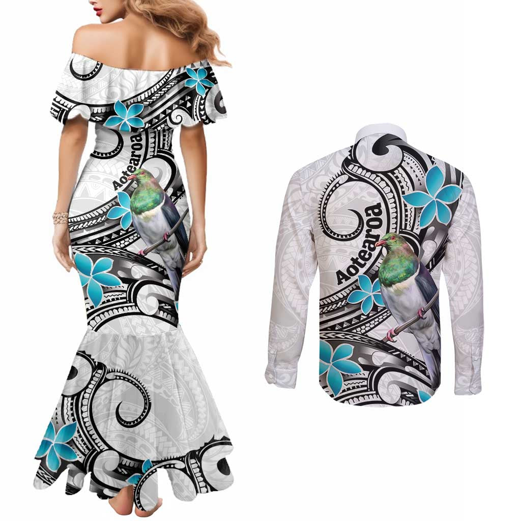 Aotearoa Te Ika-a-Maui Couples Matching Mermaid Dress and Long Sleeve Button Shirt South Island Kekeru Maori Koru