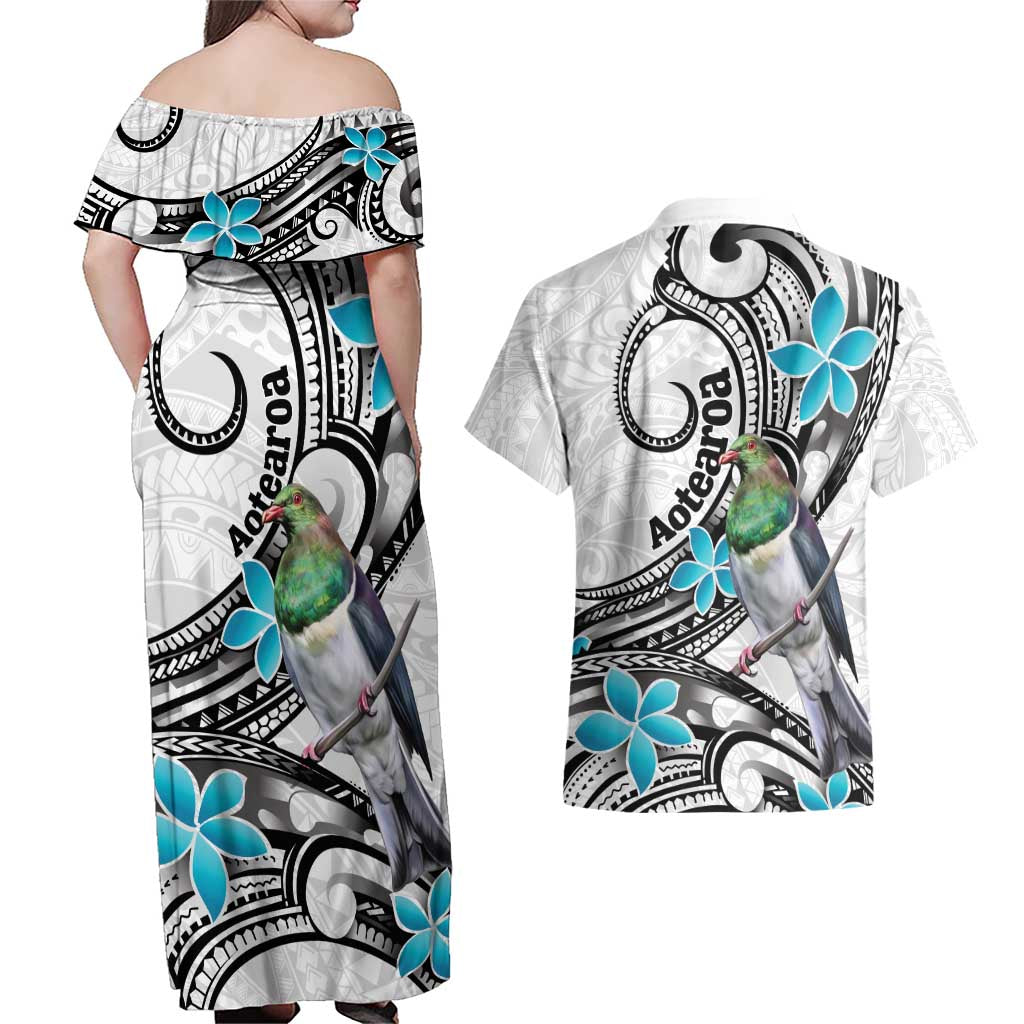 Aotearoa Te Ika-a-Maui Couples Matching Off Shoulder Maxi Dress and Hawaiian Shirt South Island Kekeru Maori Koru