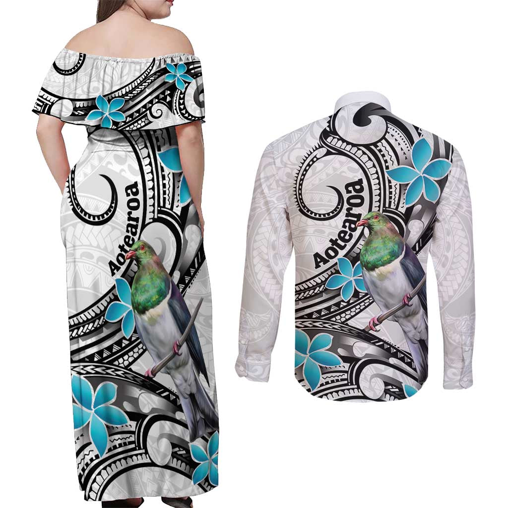 Aotearoa Te Ika-a-Maui Couples Matching Off Shoulder Maxi Dress and Long Sleeve Button Shirt South Island Kekeru Maori Koru