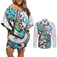 Aotearoa Te Ika-a-Maui Couples Matching Off Shoulder Short Dress and Long Sleeve Button Shirt South Island Kekeru Maori Koru