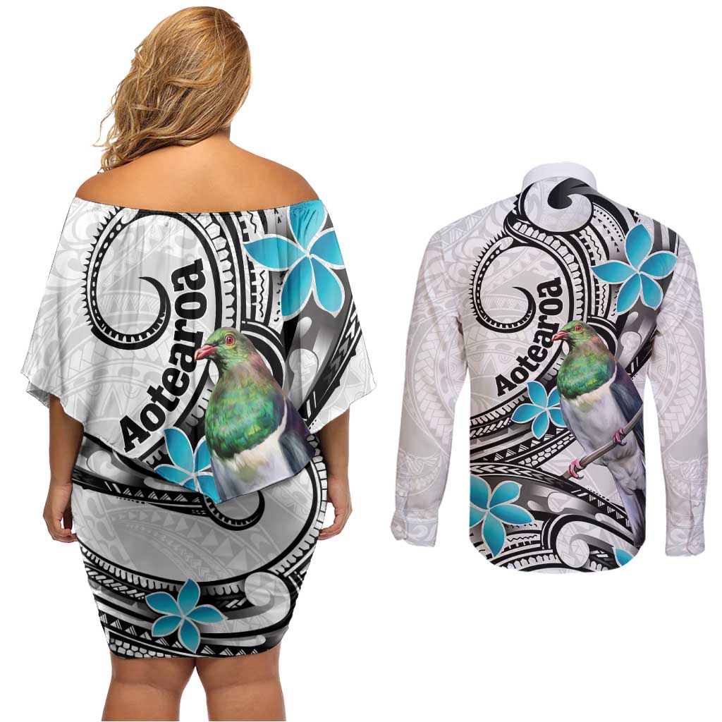 Aotearoa Te Ika-a-Maui Couples Matching Off Shoulder Short Dress and Long Sleeve Button Shirt South Island Kekeru Maori Koru