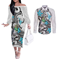 Aotearoa Te Ika-a-Maui Couples Matching Off The Shoulder Long Sleeve Dress and Long Sleeve Button Shirt South Island Kekeru Maori Koru