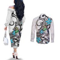 Aotearoa Te Ika-a-Maui Couples Matching Off The Shoulder Long Sleeve Dress and Long Sleeve Button Shirt South Island Kekeru Maori Koru