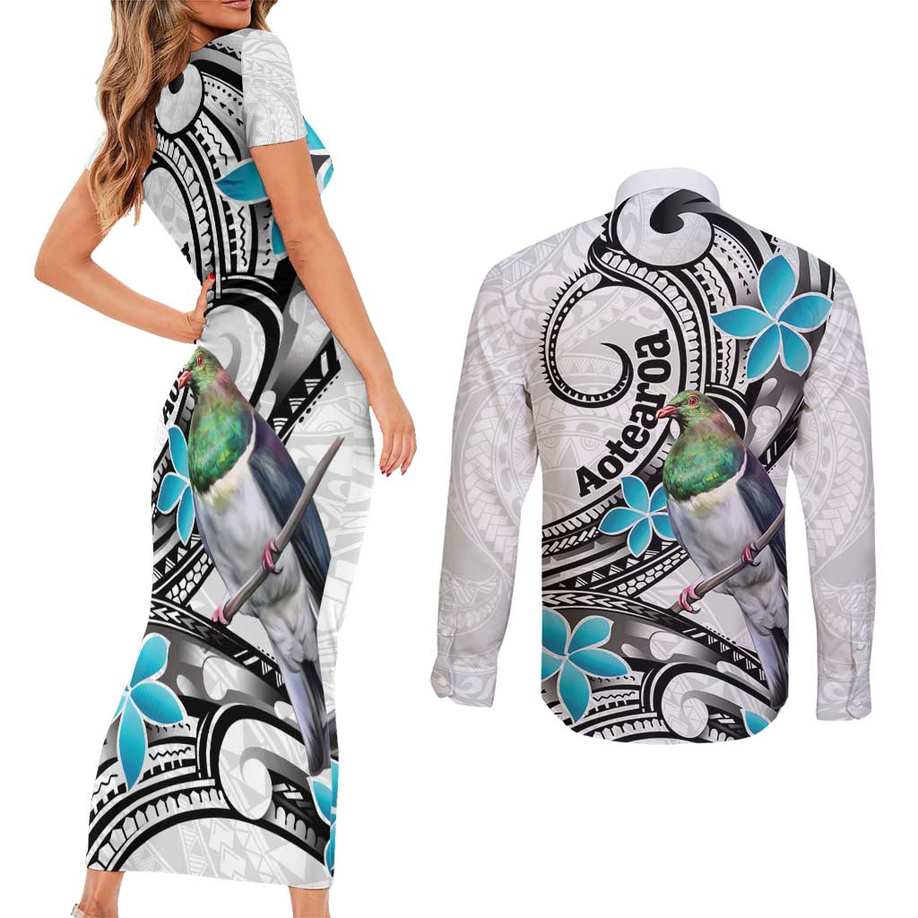 Aotearoa Te Ika-a-Maui Couples Matching Short Sleeve Bodycon Dress and Long Sleeve Button Shirt South Island Kekeru Maori Koru