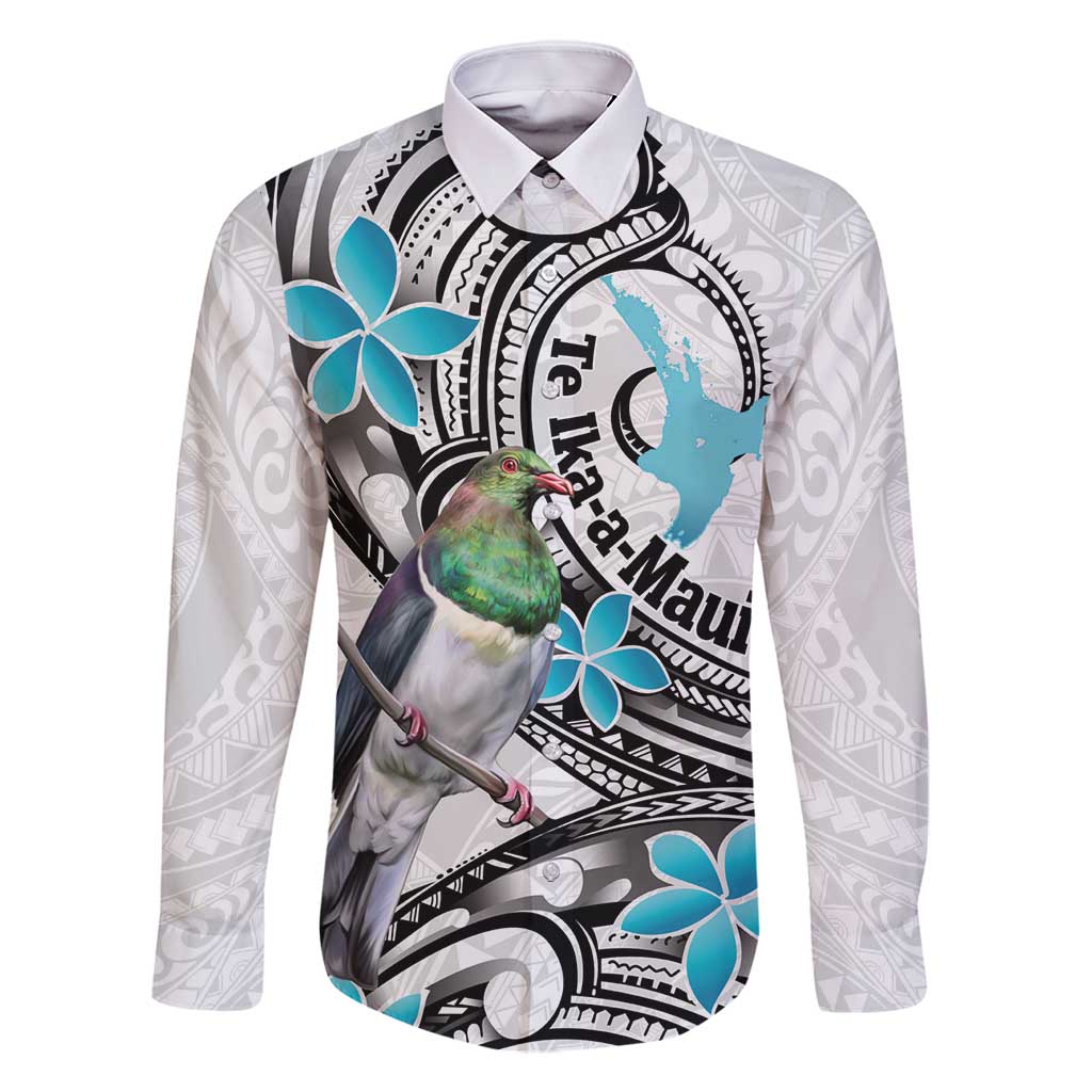 Aotearoa Te Ika-a-Maui Family Matching Mermaid Dress and Hawaiian Shirt South Island Kekeru Maori Koru LT14 Dad's Shirt - Long Sleeve White - Polynesian Pride