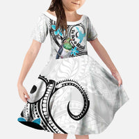Aotearoa Te Ika-a-Maui Family Matching Off The Shoulder Long Sleeve Dress and Hawaiian Shirt South Island Kekeru Maori Koru LT14 Daughter's Dress White - Polynesian Pride