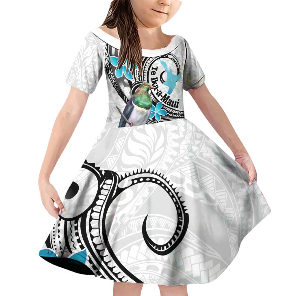 Aotearoa Te Ika-a-Maui Family Matching Off Shoulder Short Dress and Hawaiian Shirt South Island Kekeru Maori Koru