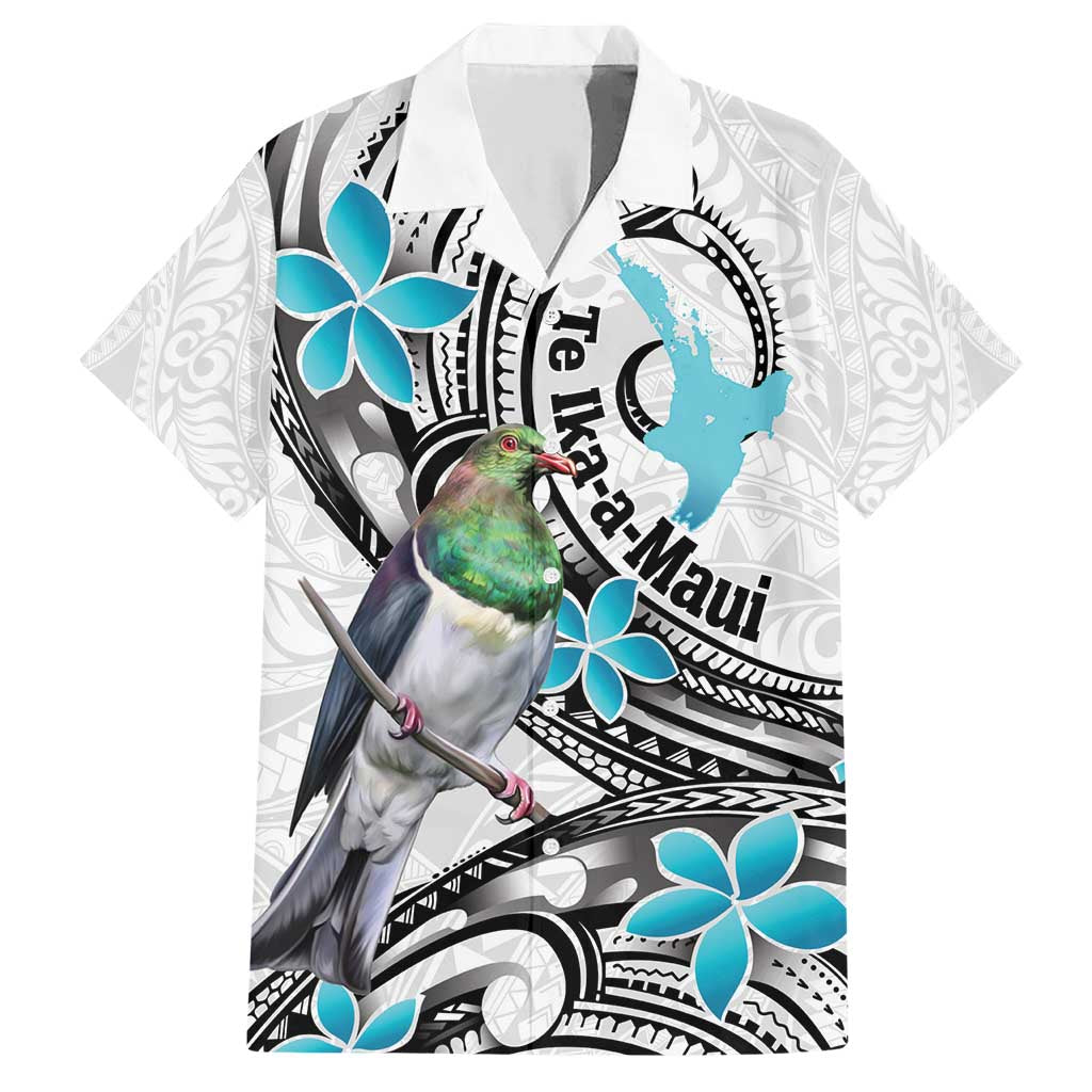 Aotearoa Te Ika-a-Maui Family Matching Short Sleeve Bodycon Dress and Hawaiian Shirt South Island Kekeru Maori Koru LT14 Dad's Shirt - Short Sleeve White - Polynesian Pride