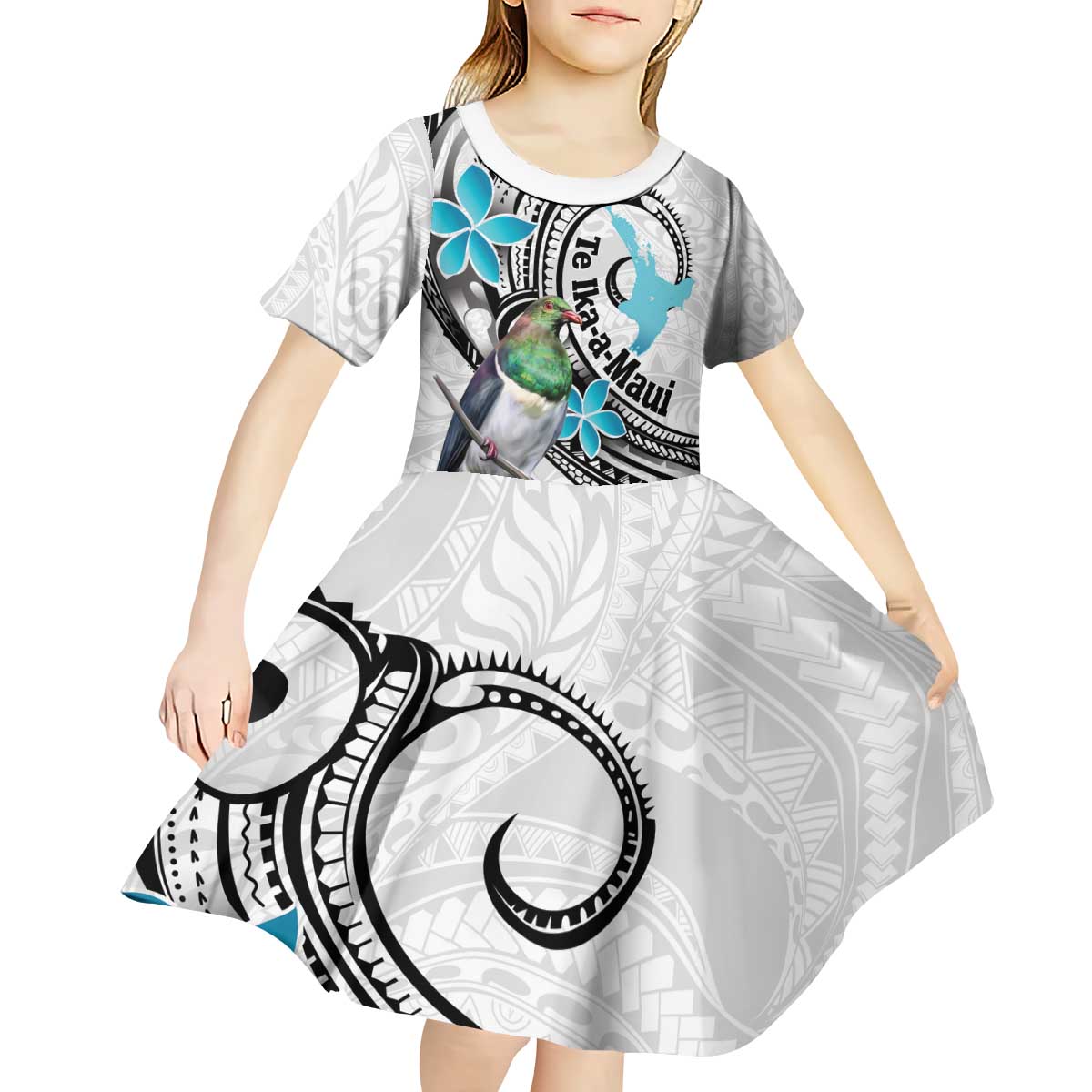 Aotearoa Te Ika-a-Maui Kid Short Sleeve Dress South Island Kekeru Maori Koru