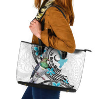 Aotearoa Te Ika-a-Maui Leather Tote Bag South Island Kekeru Maori Koru LT14 White - Polynesian Pride