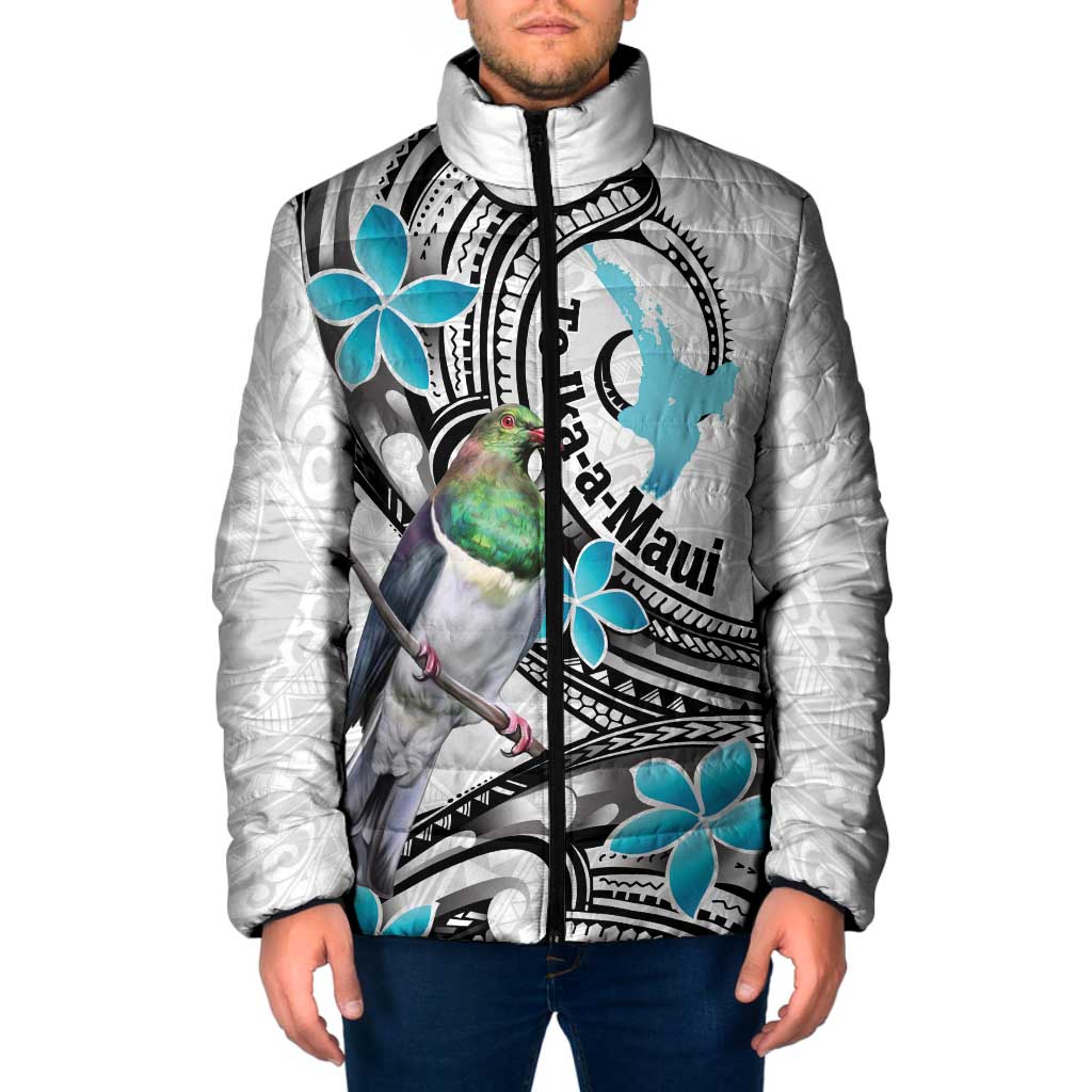 Aotearoa Te Ika-a-Maui Padded Jacket South Island Kekeru Maori Koru LT14 Men White - Polynesian Pride