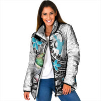 Aotearoa Te Ika-a-Maui Padded Jacket South Island Kekeru Maori Koru LT14 Women White - Polynesian Pride