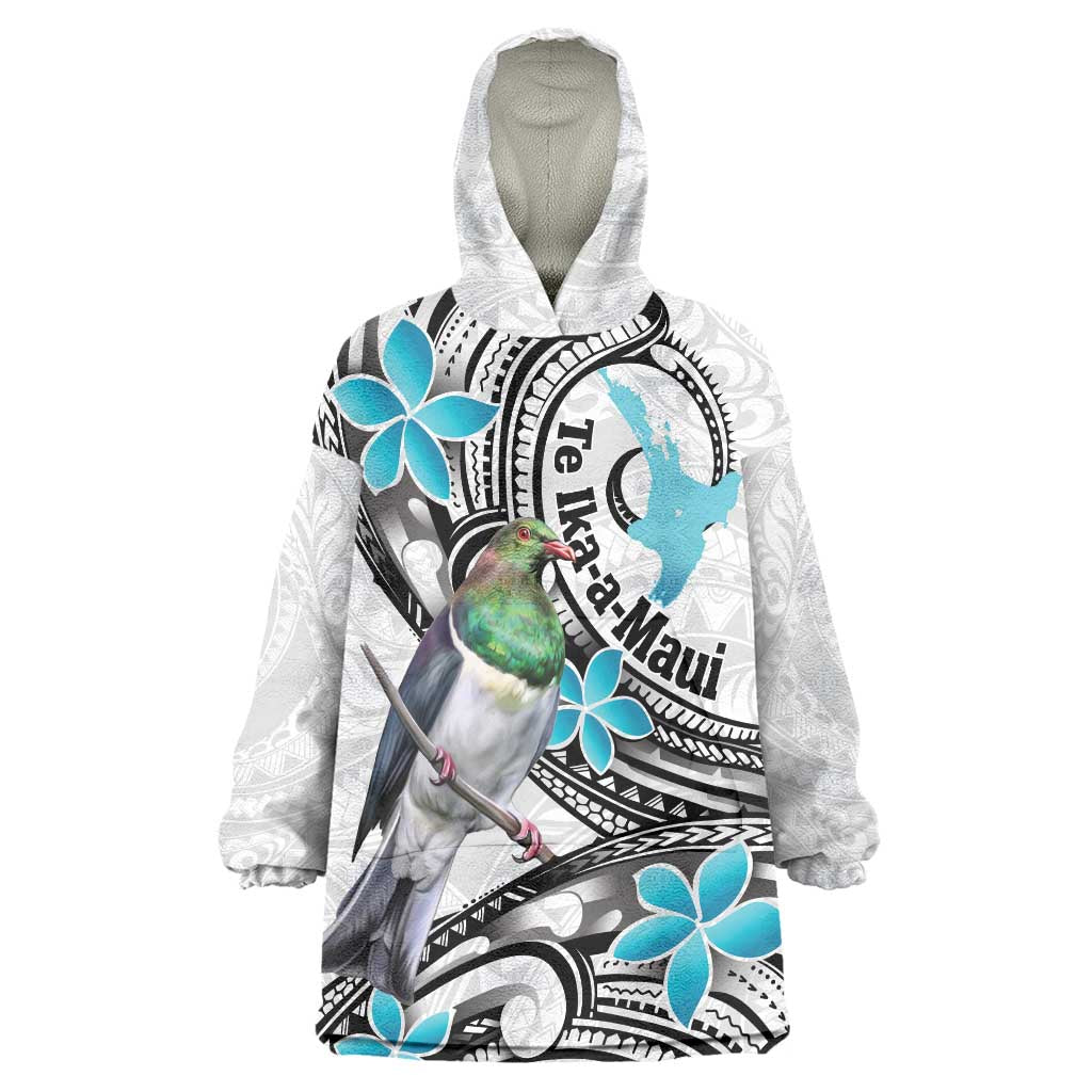 Aotearoa Te Ika-a-Maui Wearable Blanket Hoodie South Island Kekeru Maori Koru LT14 One Size White - Polynesian Pride