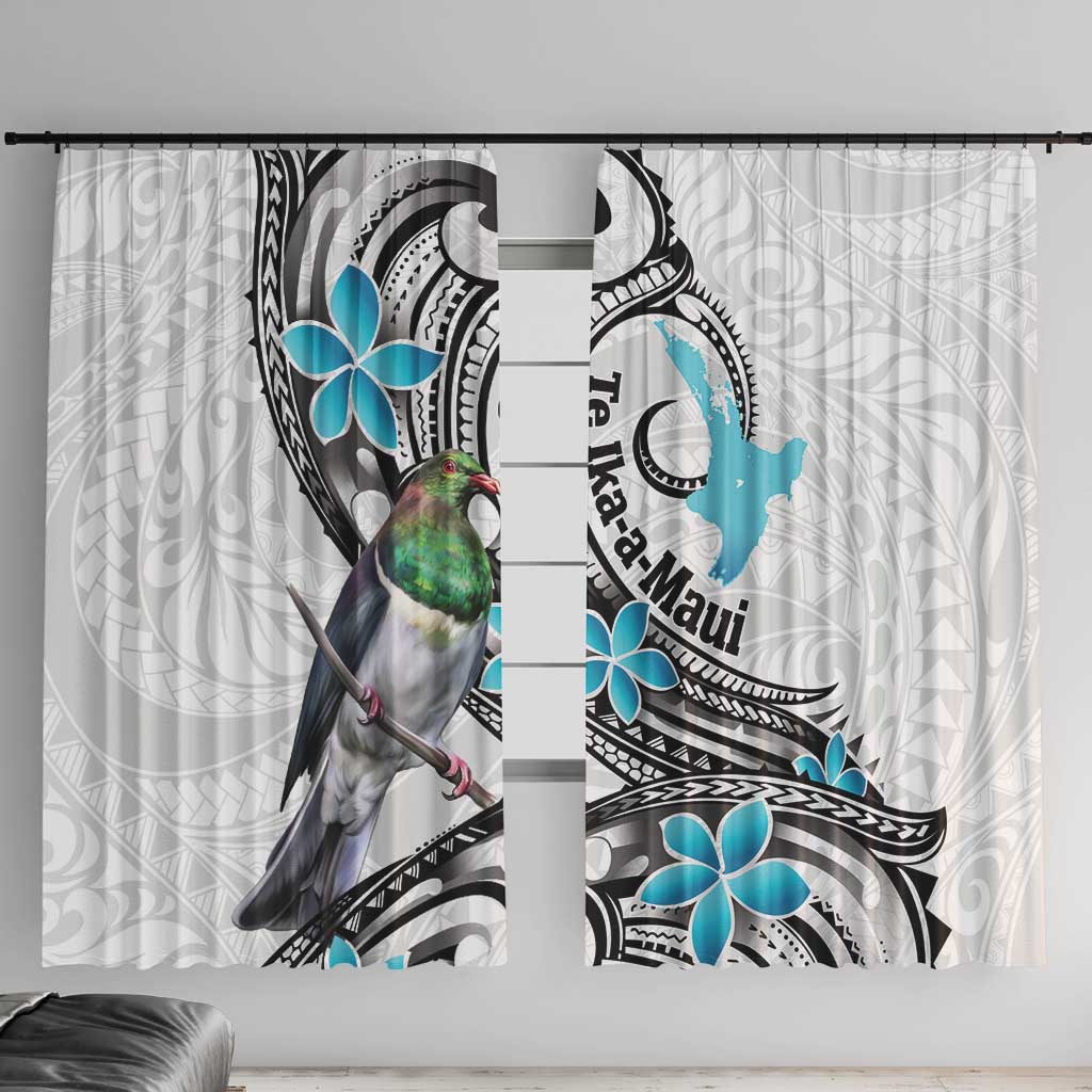Aotearoa Te Ika-a-Maui Window Curtain South Island Kekeru Maori Koru LT14 With Hooks White - Polynesian Pride