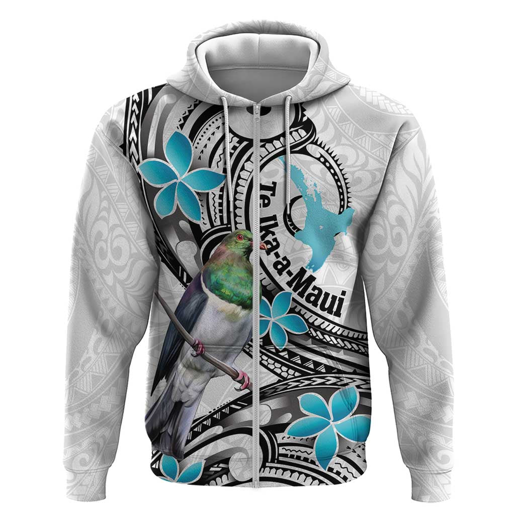 Aotearoa Te Ika-a-Maui Zip Hoodie South Island Kekeru Maori Koru LT14 Zip Hoodie White - Polynesian Pride