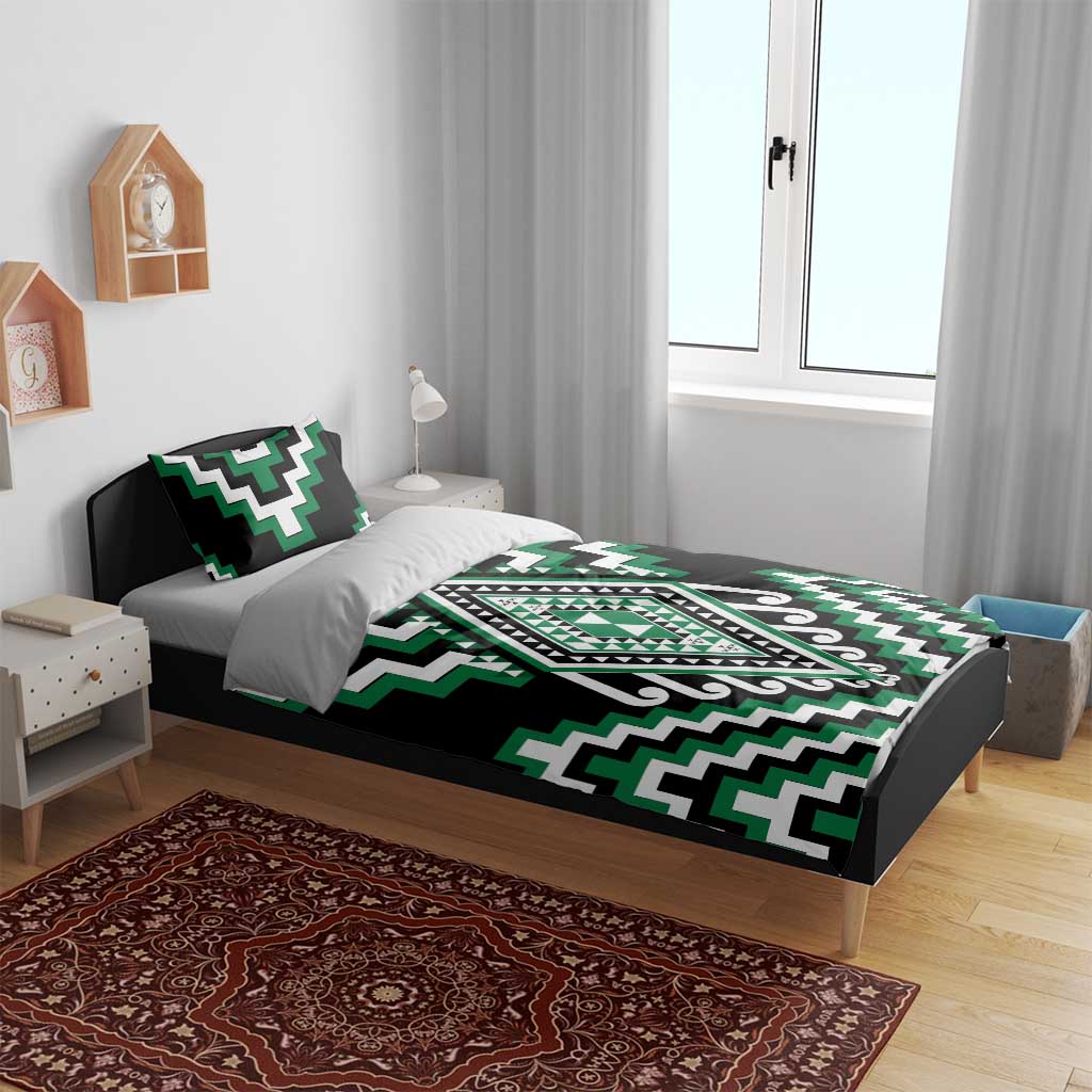 Green Aotearoa Taniko Poutama Patikitiki Bedding Set