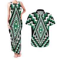 Green Aotearoa Taniko Poutama Patikitiki Couples Matching Tank Maxi Dress and Hawaiian Shirt