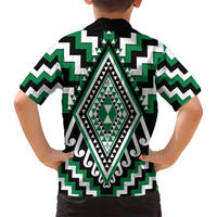 Green Aotearoa Taniko Poutama Patikitiki Family Matching Long Sleeve Bodycon Dress and Hawaiian Shirt LT14 - Polynesian Pride